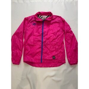 Soffe Windbreaker Jacket Kids XL 16 Hot Pink Blue Zip Good Athletic Zebra Mesh